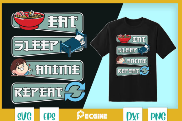 Eat Sleep Anime Repeat Graphics for Playful T-Shirt Designs