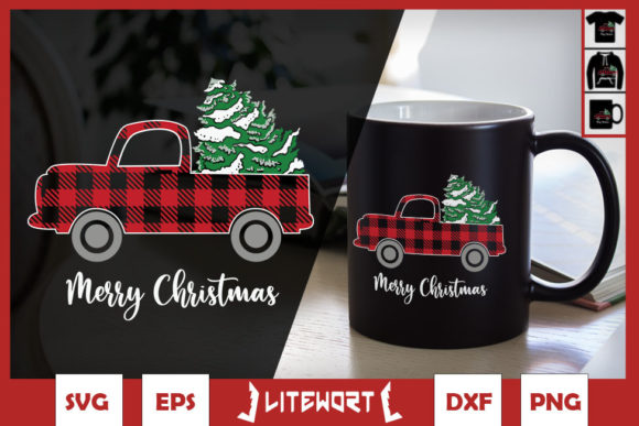 Red Truck Christmas Plaid Graphic for Crafts and Printables